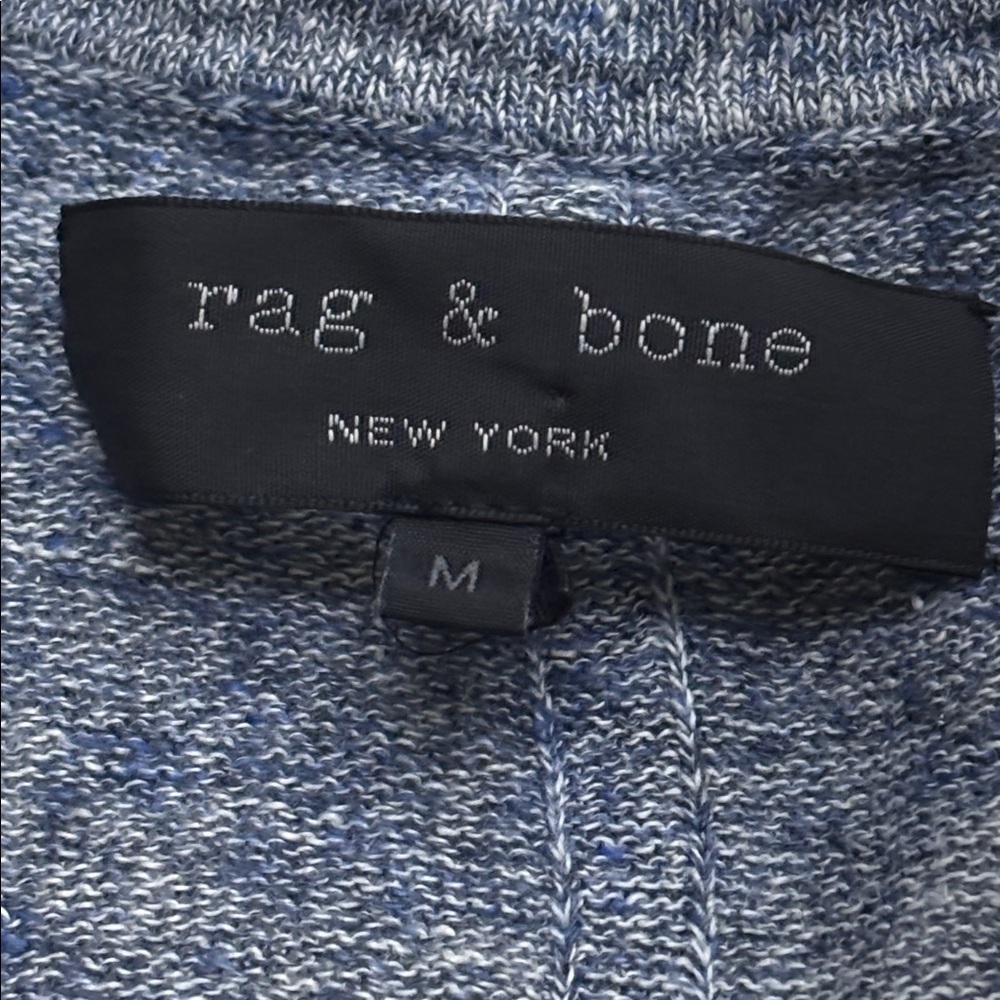 Rag & Bone Melange White / Navy Blue 100% Linen Textured Scoop Neck Longsleeve - Picture 3 of 4